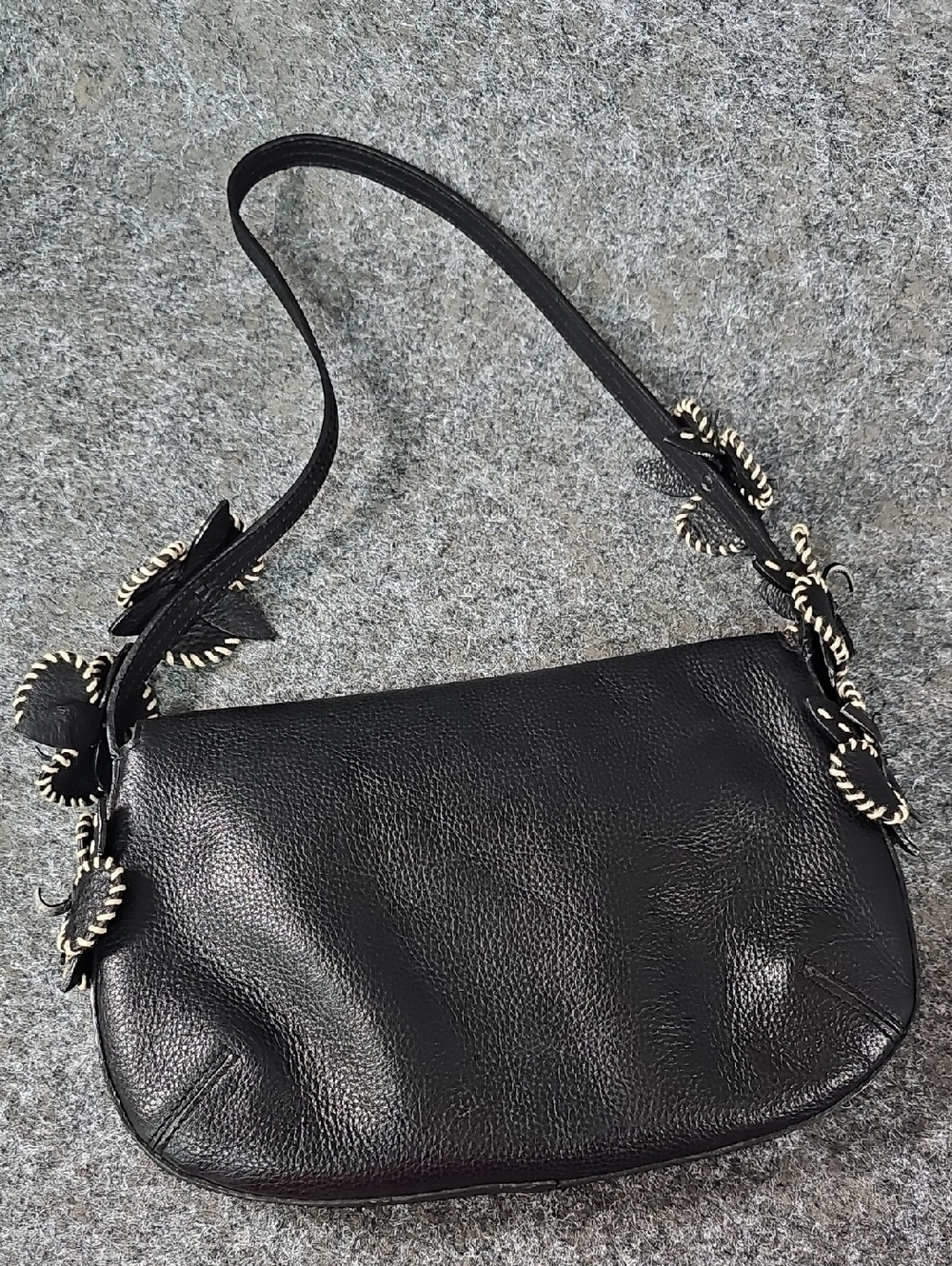 Antonio Melani Leather Purse With Blanket Stitch Flowers, Black - Picture 9 of 10